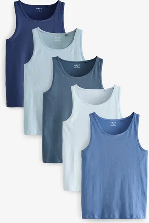 Next Mixed Blues 100% Cotton Layering Vests 5 Pack