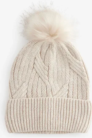 Next Oatmeal with Sparkle Cable Knit Pom Hat