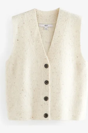 Next Ecru Button Front Knitted Waistcoat