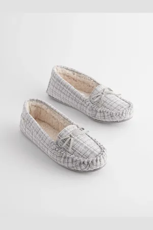 Next /Silver Check Moccasin Slippers