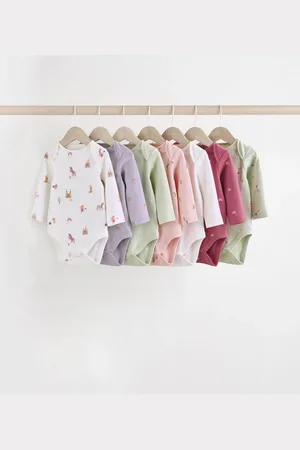 Next Multi 7 Pack Baby Long Sleeve 100% Cotton Pastel Bodysuits 7 Pack