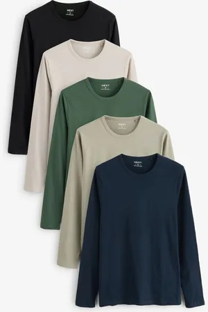 Next / Neutral/ Dark Green/ Sage Green/ Navy Blue Long Sleeve 100% Cotton Layering T-Shirts 5 Pack