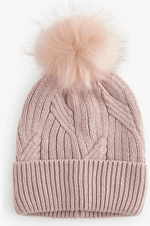 Next With Gold Sparkle Cable Knit Pom Hat