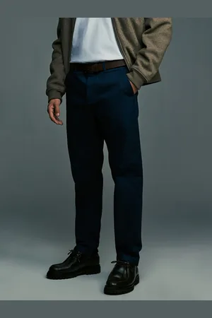 Next French Blue Straight Fit Printed Belted Soft Touch Chino Trousers