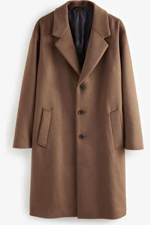Next Toffee Soft Touch Relaxed Epsom Wool Overcoat