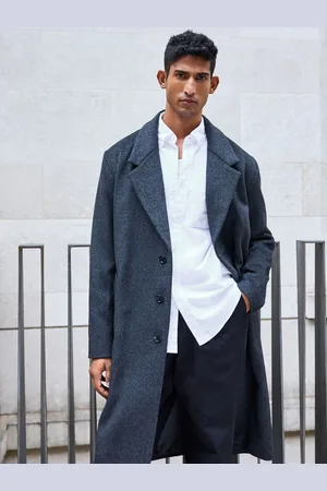 Next Charcoal Soft Touch Relaxed Epsom Wool Overcoat