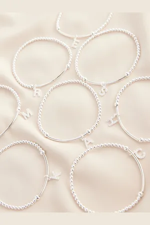 Next Sterling Initial Cubic Zirconia Beaded Stretch Bracelet