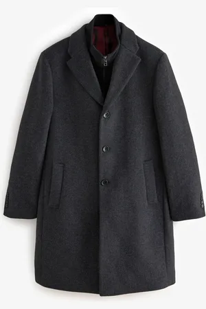 Next Charcoal Signature Soft Touch Wool Rich Padded Italian Fabric Funnel Neck Coat