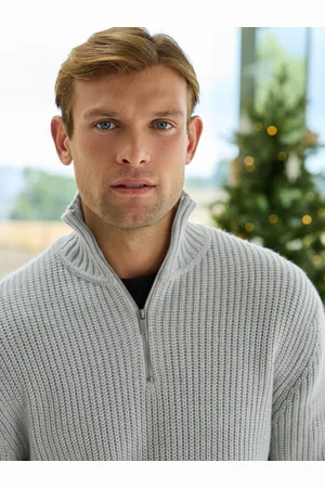 Next Ecru Regular Fit Rib Quarter Zip Jumper with Wool