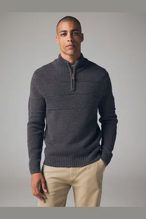 Next Regular Fit Textured Zip Neck Jumper with Wool