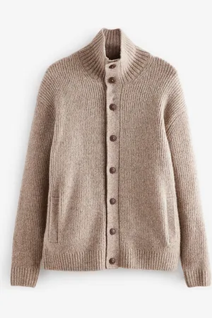 Next Relaxed Fit Soft Touch Button Through Jumper with Wool