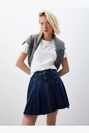 Next Dark 100% Cotton Pleated Denim Mini Skirt