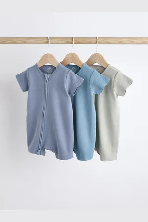 Next Baby Two Way Zip 100% Cotton Rompers 3 Pack (0-3yrs)
