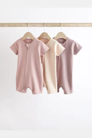 Next Pale Baby Two Way Zip 100% Cotton Rompers 3 Pack (0mths-3yrs)