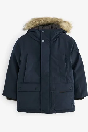 Next Blue Faux Fur Trim Hooded Padded Parka Coat (3-16yrs)