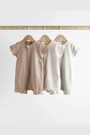 Next 3 Pack Two Way Zip Baby 100% Cotton Rompers (0mths-3yrs)