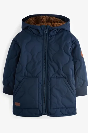 Next Blue Quilted Borg Fleece Lined Shower Resistant Coat (3mths-7yrs)