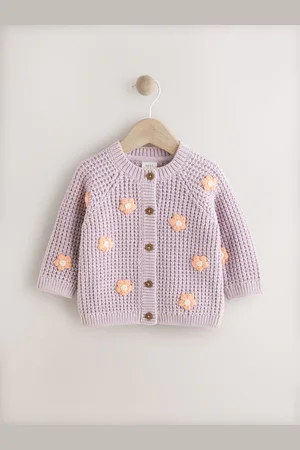 Next Purple and Apricot Flower Baby Button Cardigan (0mths-2yrs)