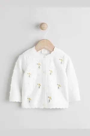 Next 100% Cotton Pointelle Knitted Floral Flower Baby Cardigan (0mths-3yrs)