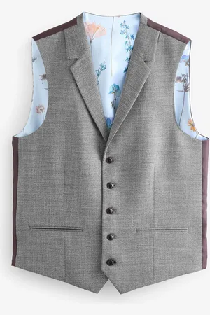 Next Regular Fit Trimmed Textured Suit Waistcoat