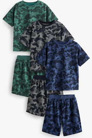 Next /Grey/Green Camouflage Short Pyjamas 3 Pack (3-16yrs)