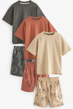 Next /Stone/ Rust Gamer Short Woven Pyjamas 3 Pack (3-16yrs)