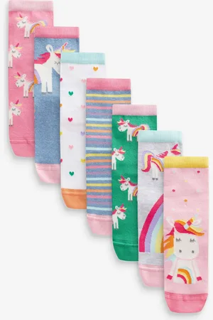 Next Pink, Green and 7 Pack Cotton Rich Unicorn Ankle Socks