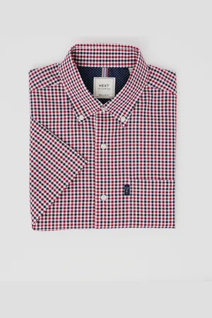 Next Red Gingham Check Easy Iron Button Down Short Sleeve Oxford Shirt