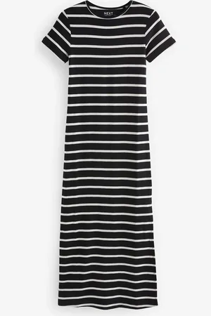 Next /White Ribbed T-Shirt Style Column Maxi Dress With Slit Detail