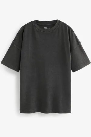 Next Charcoal 100% Cotton Relaxed Fit Heavyweight Longline Crew Neck T-Shirt