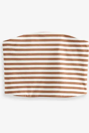 Next /Ecru Stripe Shorter Length Cotton Rich Bandeau Boobtube Top