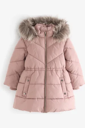 Next Toffee Shower Resistant Faux Fur Trim Padded Coat (3-16yrs)