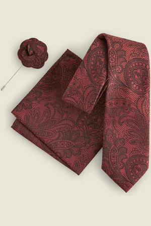 Next Rust Orange Textured Paisley Tie, Pocket Square And Pin Set
