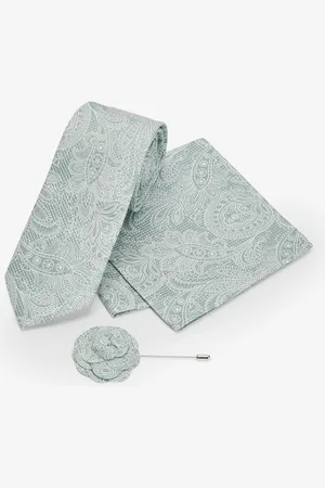 Next Sage Textured Paisley Tie, Pocket Square And Pin Set