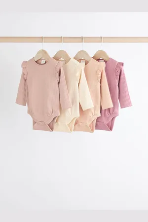 Next /Cream Baby Long Sleeve Frill Bodysuits 4 Pack (0mths-2yrs)