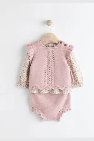 Next Knitted Bloomer 100% Cotton Shorts Long Sleeve Top and Tights Set (0mths-2yrs)