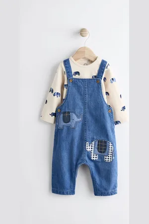 Next Elephant Baby Denim Dungarees and Bodysuit Set (0mths-2yrs)