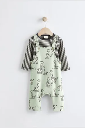 Next Sage Giraffe Jersey Baby Dungarees And Bodysuit Set (0mths-2yrs)
