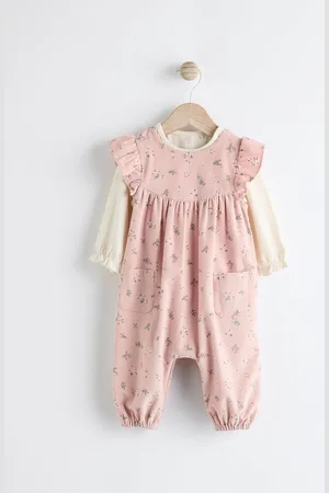 Next Floral Baby Corduroy 100% Cotton Dungarees and Long Sleeve Bodysuit Set (0mths-2yrs)