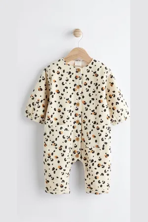 Next Cream/ Leopard Print Baby Corduroy Romper (0mths-2yrs)