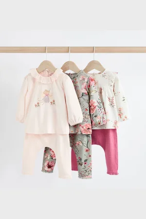 Next Pink/Green/ Floral Fairy Baby Long Sleeve Top And Leggings 6 Piece Set (0mths-3yrs)