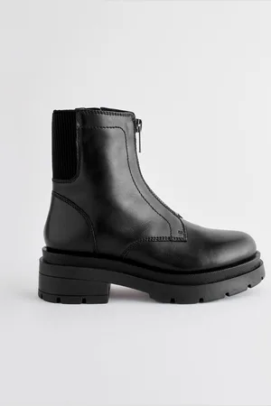 Next Leather Zip Front Chunky Chelsea Boots