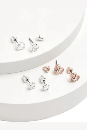 Next Rose Gold Tone/ Tone Heart Stud Earrings 3 Pack