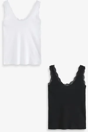 Next /White Rib Lace Trim Vests 2 Pack