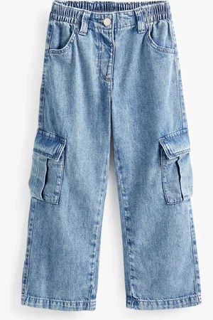 Next Mid Denim Wide Leg 100% Cotton Cargo Trousers (3-16yrs)