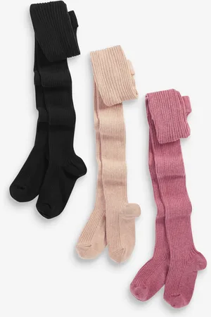 Next Pink/Honey Cream/ 3 Pack Cotton Rich Rib Tights
