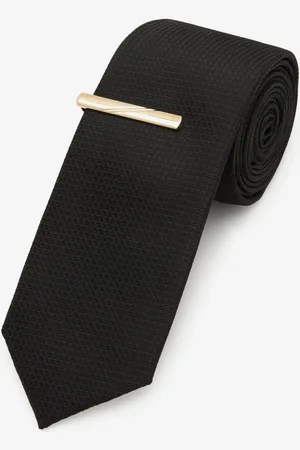 Next /Gold Slim Textured Tie And Clip Set