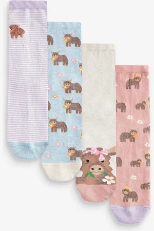 Next /Lilac/Oatmeal Hamish the Highland Cow Ankle Socks 4 Pack