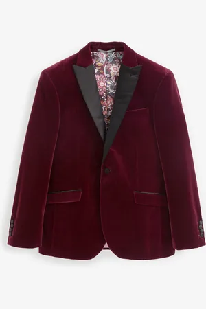 Next Burgundy Red Slim Fit Signature Pontoglio Italian Fabric Velvet Blazer