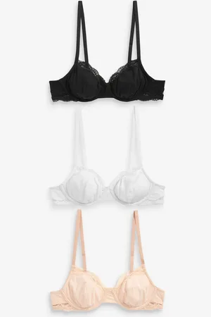 Next / White/Pastel Rose Nude Non Pad Balcony Cotton Blend Ultimate Comfort Bras 3 Pack